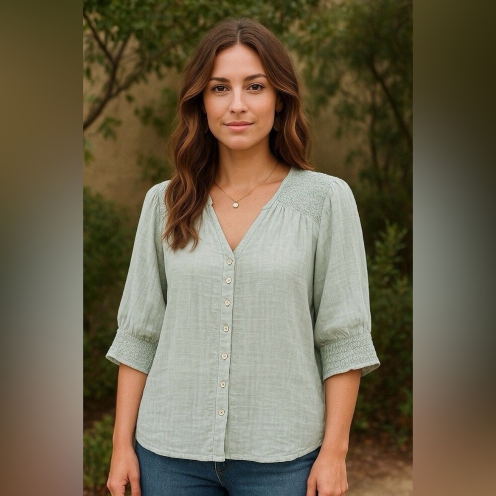 Sundance Light Blue Button-Up Blouse